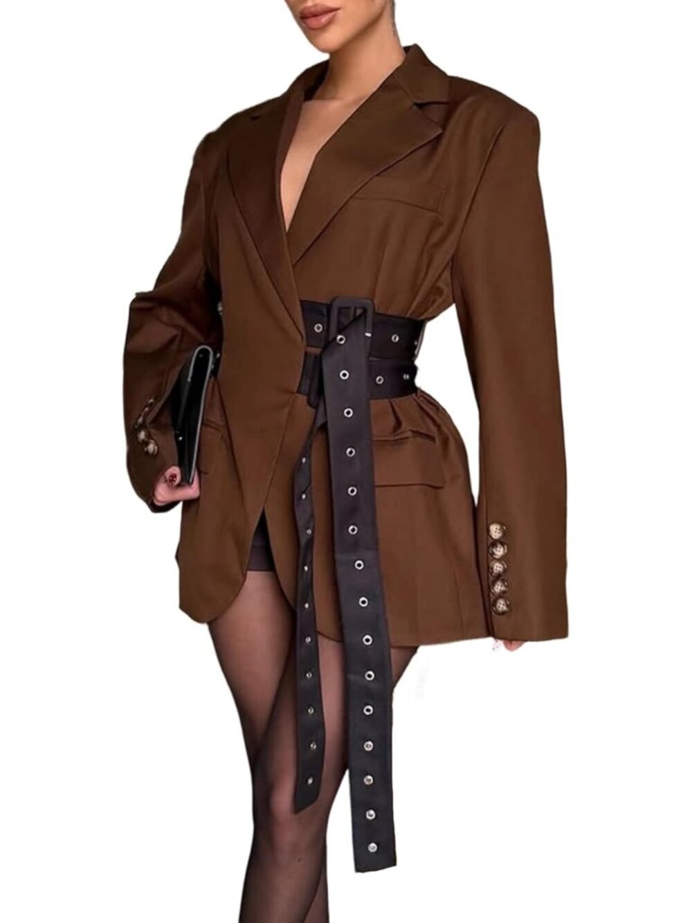 Chic Oversized Blazer Dress for Women | Long Sleeve Casual Work Jacket with Belt